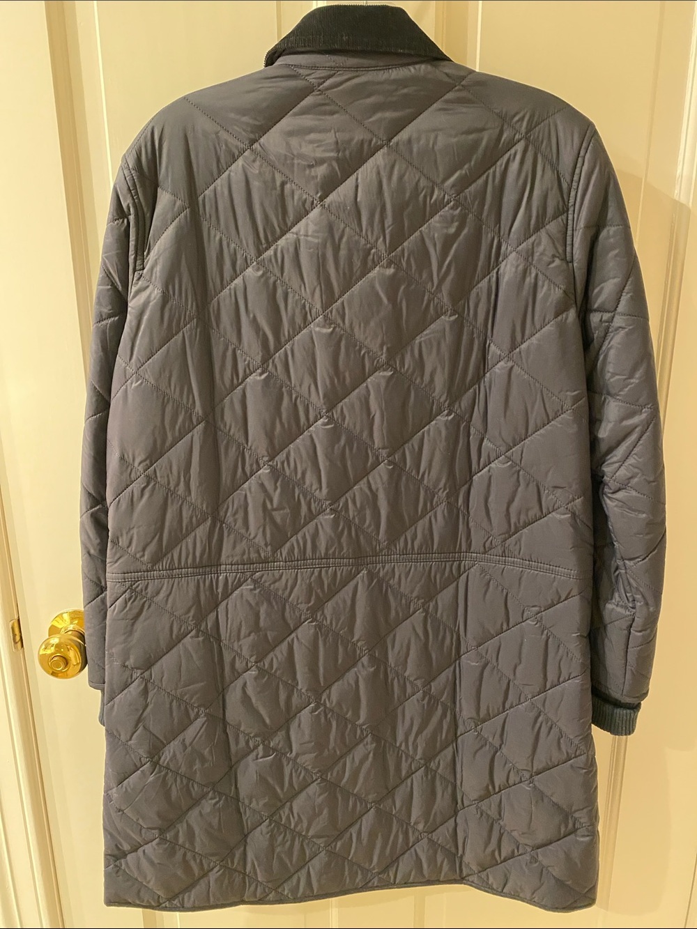 Barbour Quilted Navy Coat with Corduroy Collar • Size 10 - Picture 3 of 16